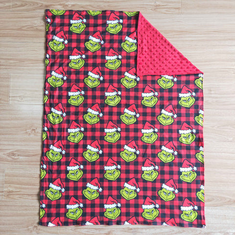 Christmas Baby Cartoon Green animal Red Plaid Blanket