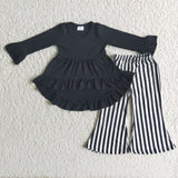 Boutique Black Tunic Stripe Pants Sets