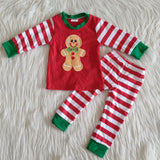 6 A18-15 Christmas Boy's Embroidered Gingerbread Pajamas