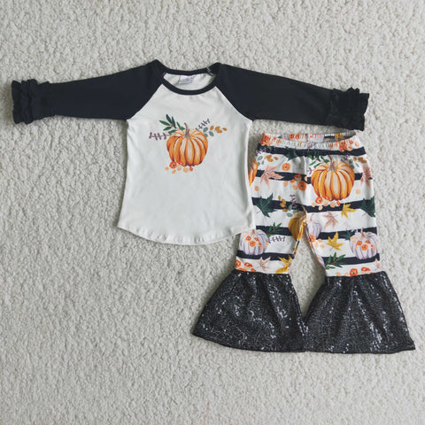 SALE 6 A20-29 Halloween Pumpkin Stripe Black Sequins Pants Outfits