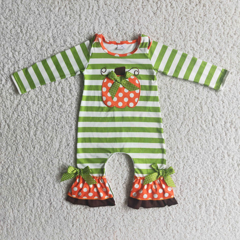 SALE 6 A10-26 Halloween Embroidery Pumpkin Orange Stripe Girl's Romper