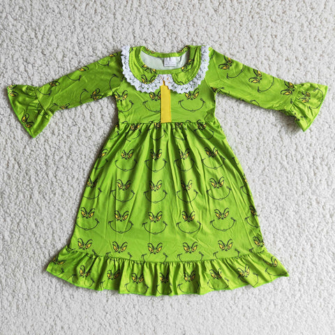 Boutique Girl's Gown Green animal Christmas Cartoons Print