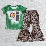 SALE D1-5 Christmas Green Short Sleeves Santa Claus Leopard Girl Outfits