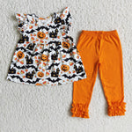 Halloween Pumpkin Tunic Orange Ruffles Leggings Outfits