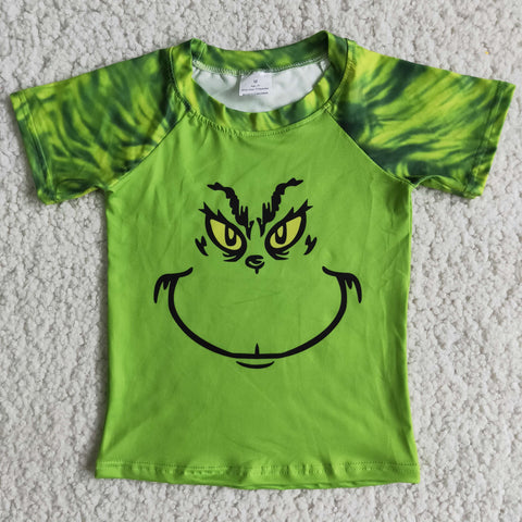 SALE D3-5 Boy's Christmas Green animal Short Sleeves Shirt Matching Style