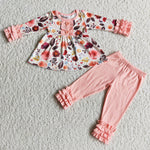 SALE 6 C7-20 Boutique Flower Tunic With Bottom Pink Ruffles leggings Sets