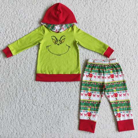 SALE 6 A15-18 Christmas Boy's Hoodie Red Green animal Long Pants Outfits