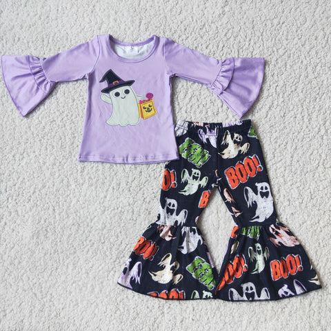 SALE 6 A19-12 Halloween Ghost BOO Print Purple Girl's Outfits
