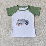 SALE A15-13 Boy's Halloween Pumpkin Car Green White T-shirt