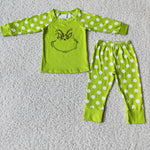 6 B11-20 Girl's Pajamas Christmas Green animal Stripe New Outfits
