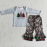 SALE 6 C6-38 Merry Christmas Girl's Trees Grey Leopard Outfits