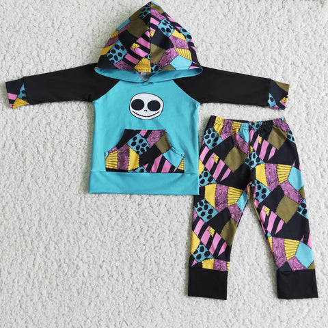 SALE 6 C6-36 Halloween Boy's Skull Blue Black Hoodie Set