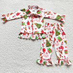 6 C8-38 Boutique Girl's Pajamas Elf Red Christmas on the shelf Set