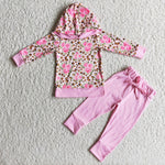 SALE 6 C7-22 Girl's Pink Flower Leopard Hoodie Boutique Set