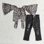 Christmas Black Leopard Big Flared Cuffs Ripped Jeans Outfits