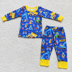 Boy Tractor Blue Yellow Pajamas Outfits