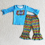 SALE 6 A13-19 Blue Girl Colorful Leopard Ruffles Outfits