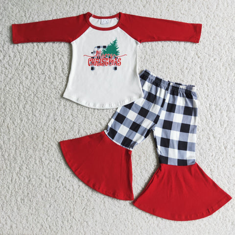 SALE 6 A12-15 Merry Christmas Red Plaid Trees Car Set