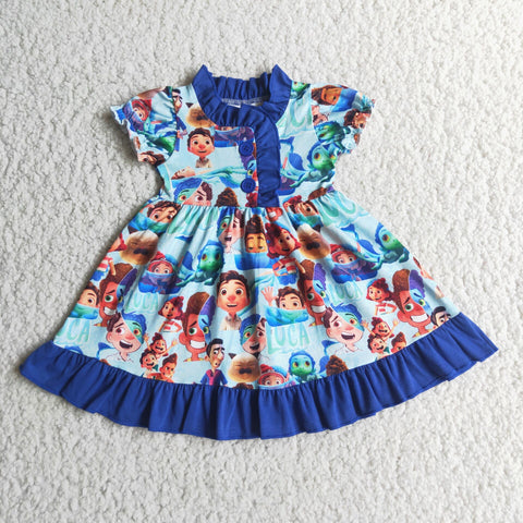 SALE E4-2 Baby Girl's Dress Blue Cartoons