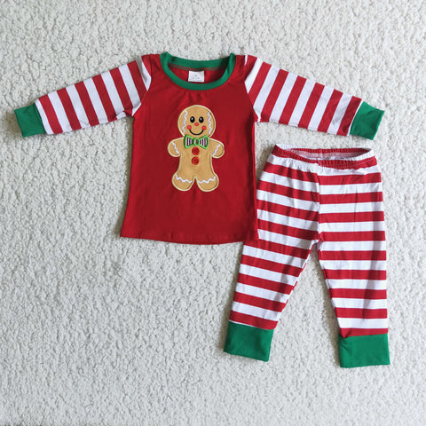 6 A18-15 Christmas Boy's Embroidered Gingerbread Pajamas