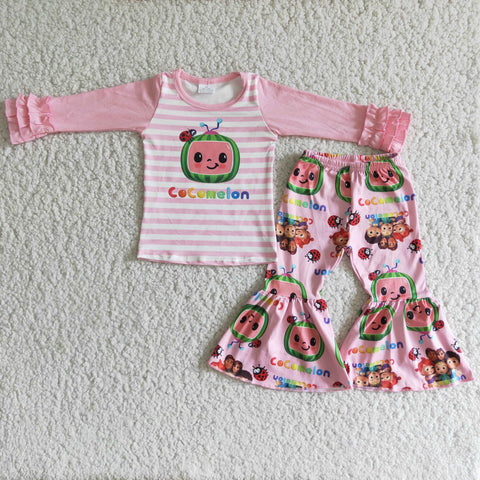 SALE 6 B11-23 Girl's Pink Cartoons Stripe Outfits