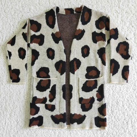 Fashion Girls Knit Sweater Cardigan Leopard Coat