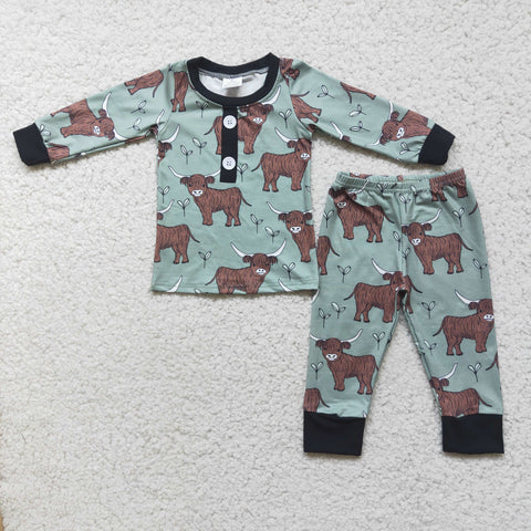 6 C11-23 Dark Green Cows Boy's Cute Set – Amy yu garments wholesale