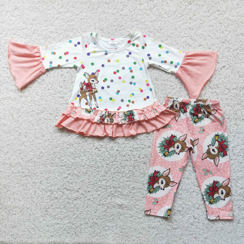 Christmas Fawn Colorful Pink Ruffles Set