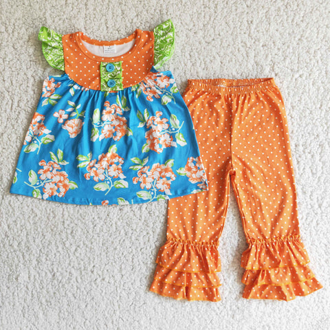 SALE D1-4 Orange Flower Dots Cute Fall Set