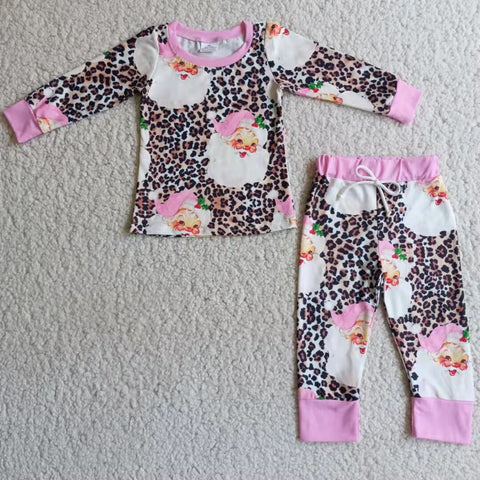 Santa Claus Leopard Pink Girl's Pajamas