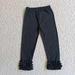 E3-26 Solid Black Ruffled Pants Leggings Girl's Pants