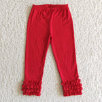 E2-27 Solid Red Ruffled Pants Leggings Girl's Pants