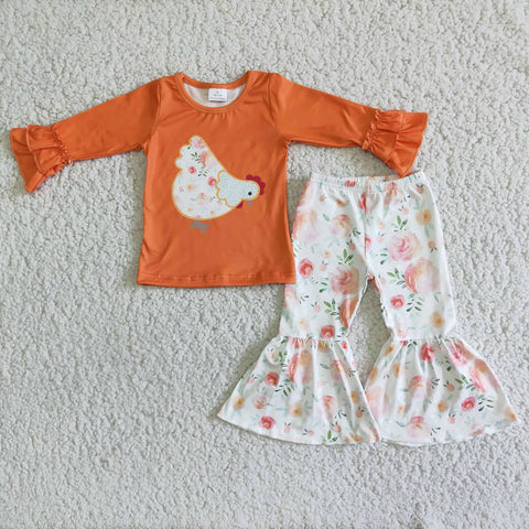 SALE 6 B2-24 Girl's Cute Chick Orange Flower Floral Outfits