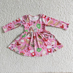 SALE 6 B1-3 Christmas Pink Candy Cane Castle Long Sleeves Dress