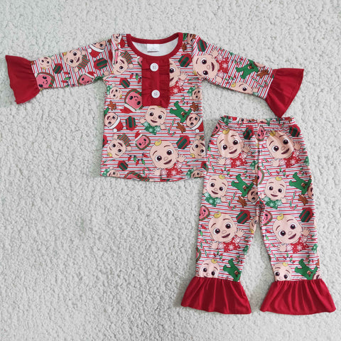 SALE 6 A6-29 Chriatmas Red Candy Cane Stripe Girl Pajamas