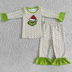 Girl's Green Dots Cute Green animal Matching Pajamas