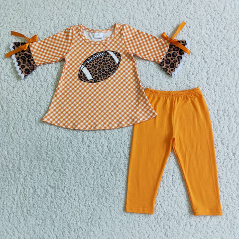 SALE 6 A7-14 Rugby Leopard Yellow Plaid 3/4 Sleeve With Bow Set
