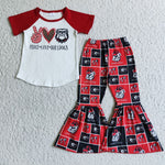 Peace Love Football Team Red Short Sleeves Girl's Set