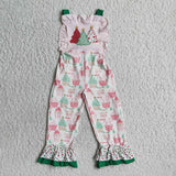 E4-26 Christmas Tree Pink Girl's Overalls Jumpsuit Overalls