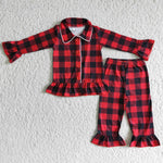 Boutique Red Plaid Girl's Matching Pajamas