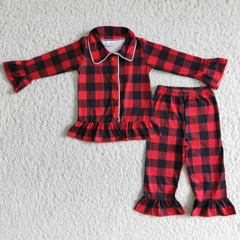 Boutique Red Plaid Girl's Matching Pajamas