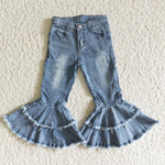C5-15 Fashion Blue Jeans Denim Bleach Flared Pants