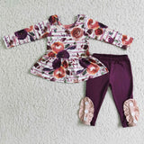 SALE 6 B6-3 Flower Stripe Purple Girl's Clothing Set