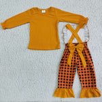 Thanksgiving Day Turkey Orange Plaid Overalls Outfits