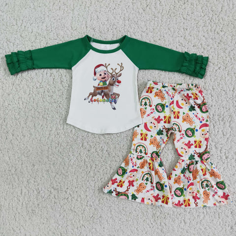 Christmas Girl's Green Cartoons Outfit