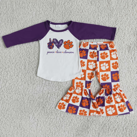 Peace Love Clemson Purple Dog Footprints Print Set