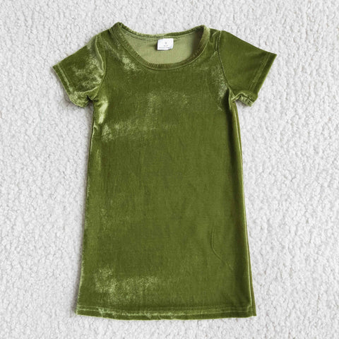 Boutique Green Gold Velvet Short Sleeves Dress