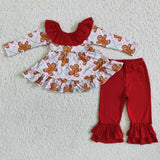 SALE 6 B8-5 Christmas Gingerbread Red Ruffles Tunic With Big Bow Outfits