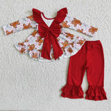SALE 6 B8-5 Christmas Gingerbread Red Ruffles Tunic With Big Bow Outfits