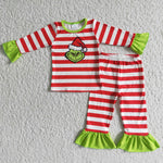 6 B4-2 Girl's Pajamas Christmas Green Animal Red Stripe New Outfits